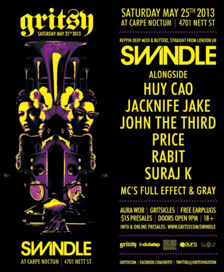 GRITSY SUMMER STARTA W/ SWINDLE SATURDAY, MAY 25TH!